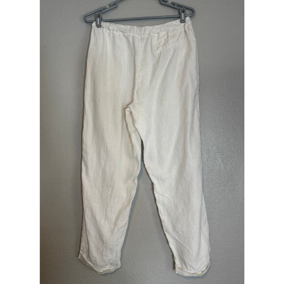 Saks Fifth Avenue White Linen Pull On Pants Womens Large Relaxed Fit Wide Leg - Picture 2 of 7